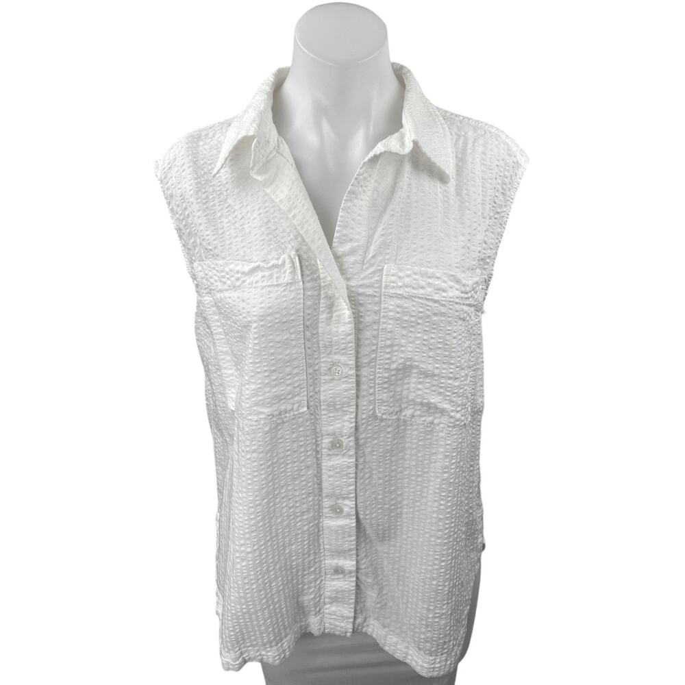 Banana Republic Women's White Sleeveless Textured Button Up Shirt Top Size S